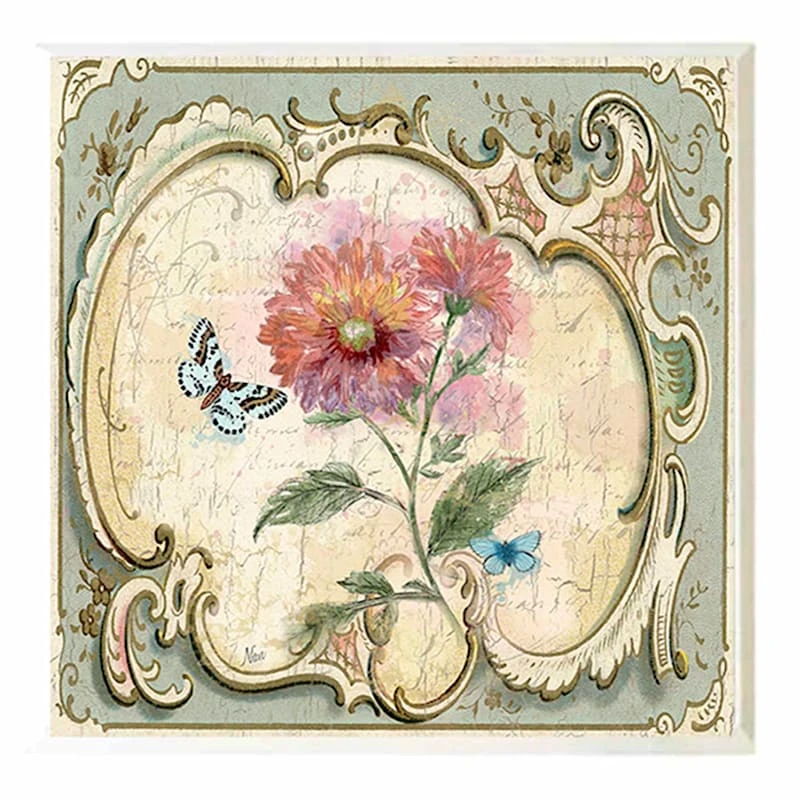 3-Piece Antique Floral Art Wooden Wall Plaques, 8" - Image 3