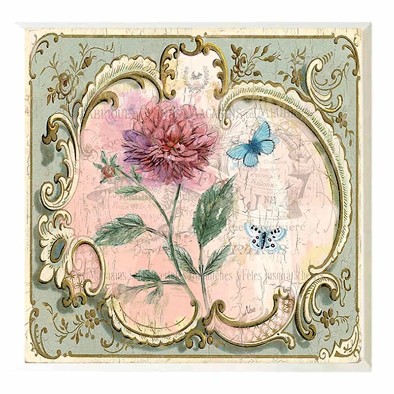 3-Piece Antique Floral Art Wooden Wall Plaques, 8" - Image 4