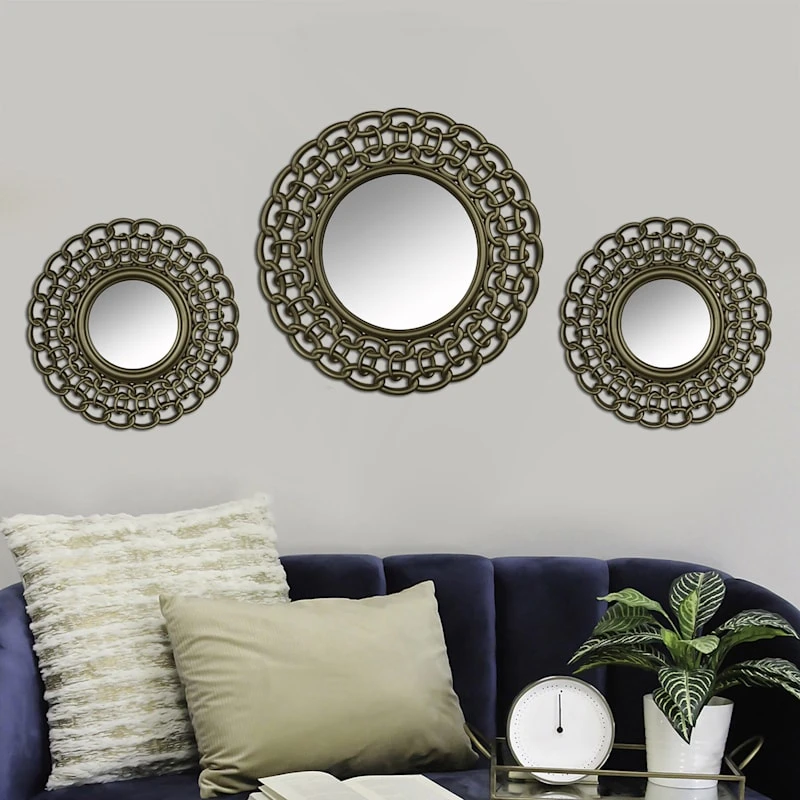 3-Piece Gold Chain Framed Round Wall Mirror Set, 15" - Image 2