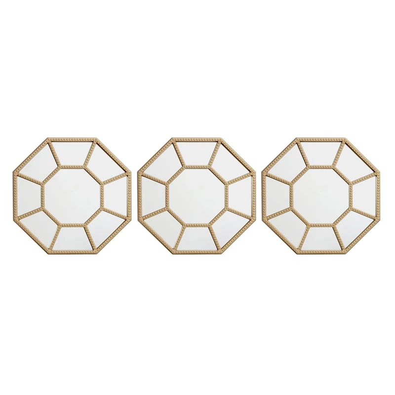 3-Piece Gold Octagon Mirror Set, 10"