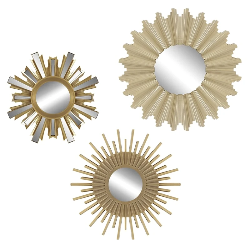 3-Piece Gold Sunburst Accent Wall Mirror Set