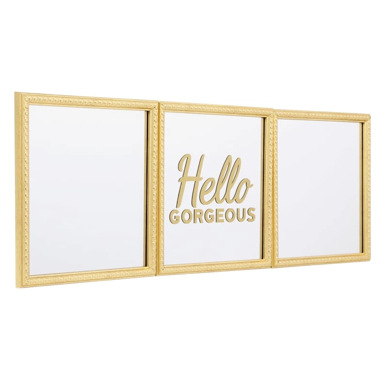3-Piece Hello Gorgeous Gold Framed Wall Mirror Set, 10" - Image 2
