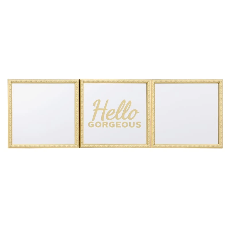 3-Piece Hello Gorgeous Gold Framed Wall Mirror Set, 10"
