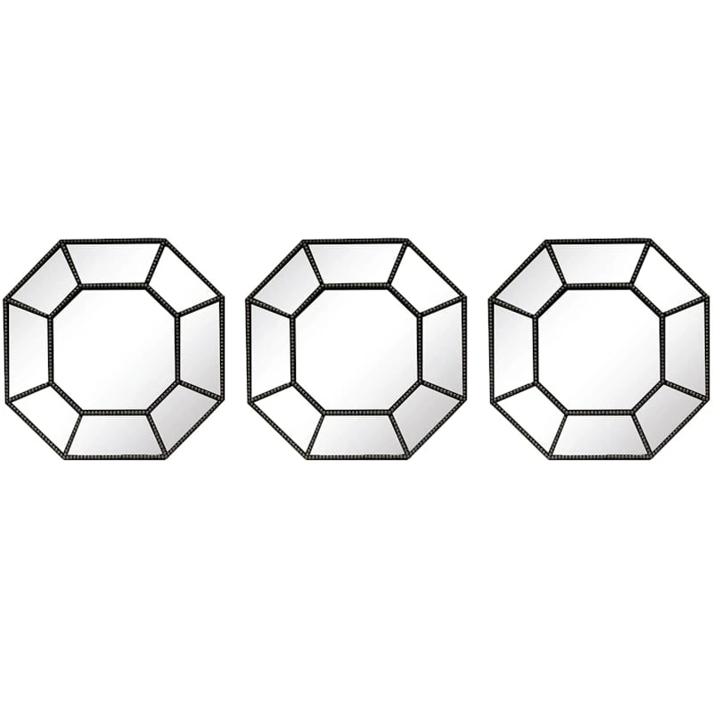 3-Piece Ivy Black Wall Mirror Set, 10"