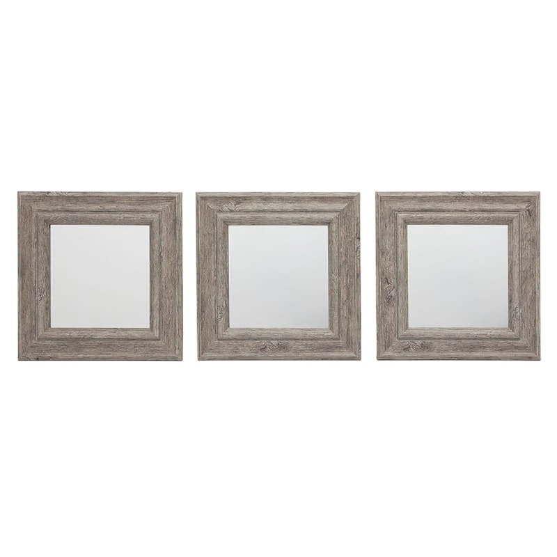 3-Piece Light Grey Square Wall Mirror Set, 10"