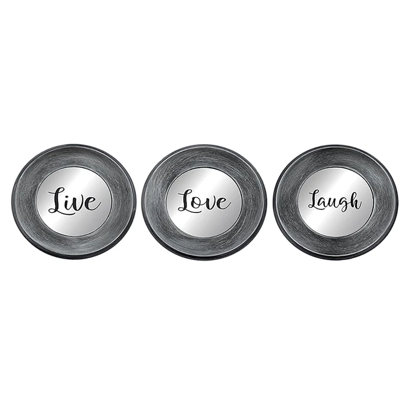 3-Piece Live, Love, Laugh Silver Framed Wall Mirror Set, 10"