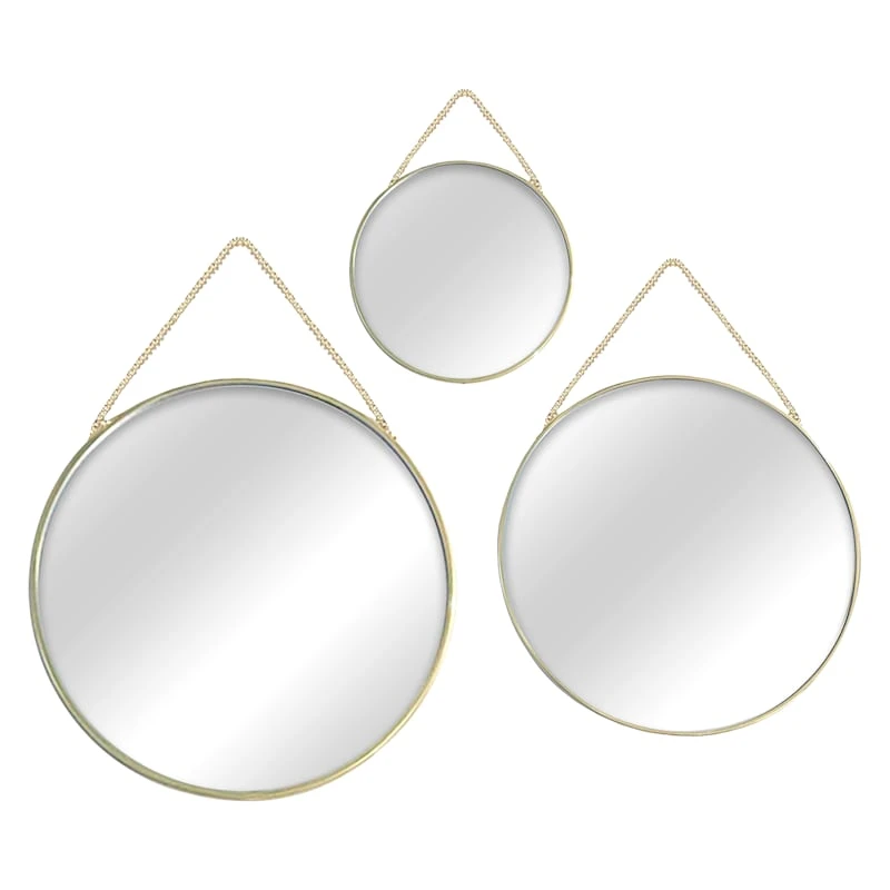 3-Piece Round Mirror Set W/Chain Hanger