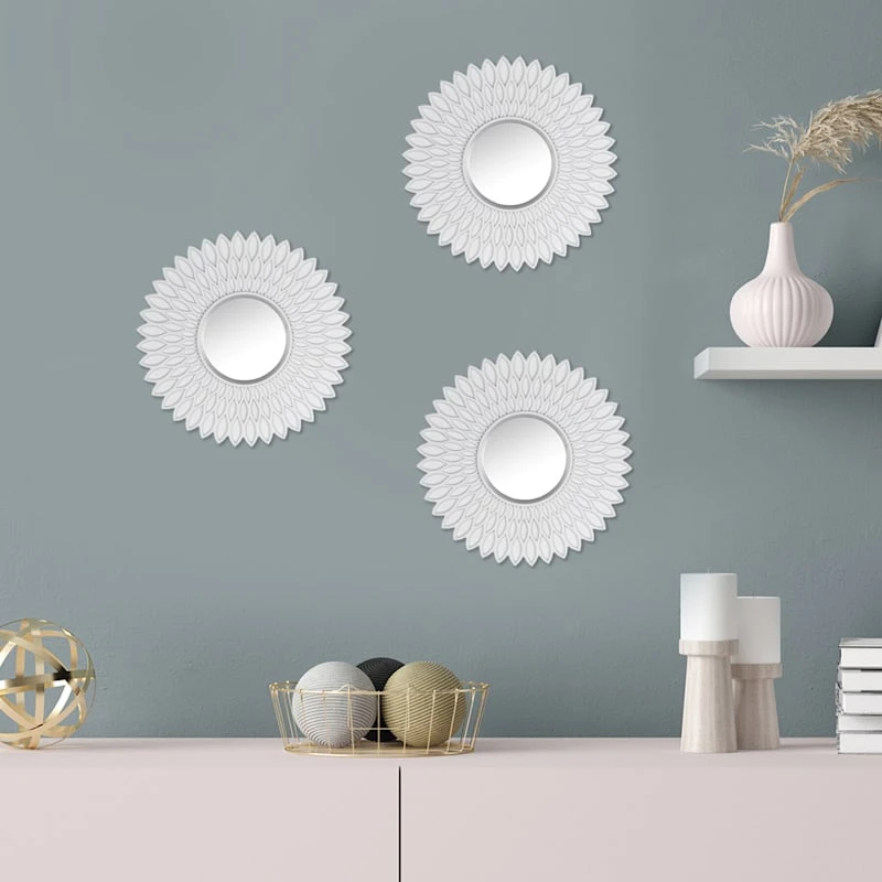 3-Piece White Wall Mirror Set, 10" - Image 2