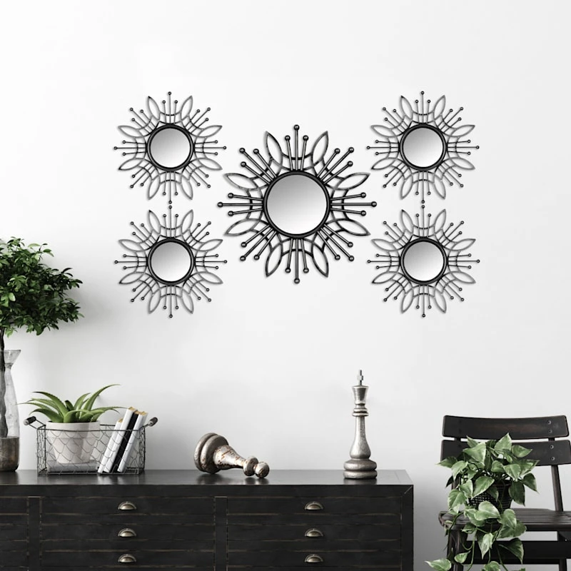 5-Piece Metallic Framed Floral Burst Wall Mirror Set - Image 3