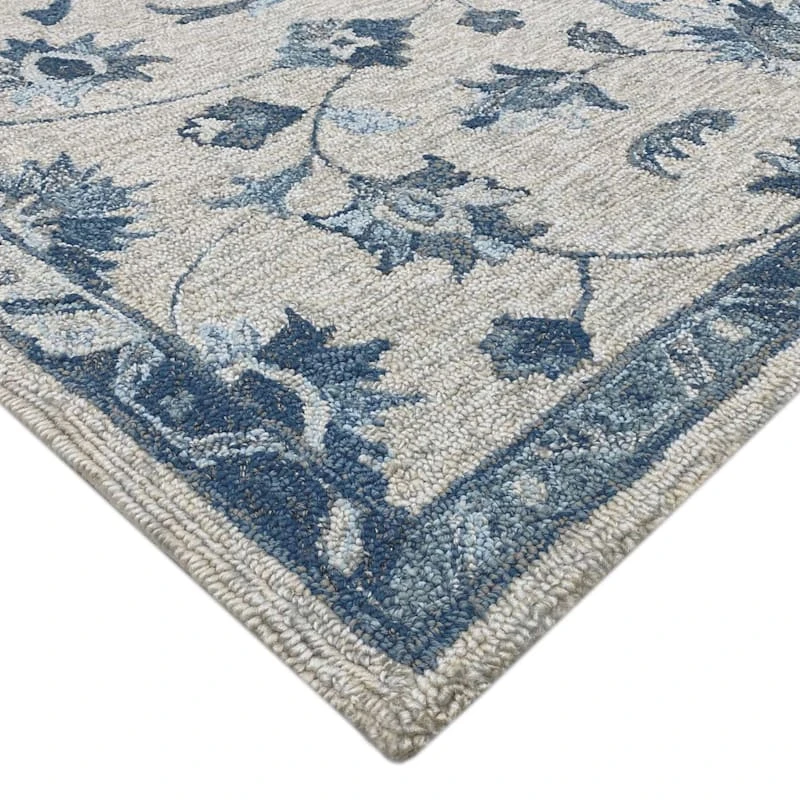 (A502) Providence Tacoma Blue Floral Hooked Area Rug, 8x10 - Image 2