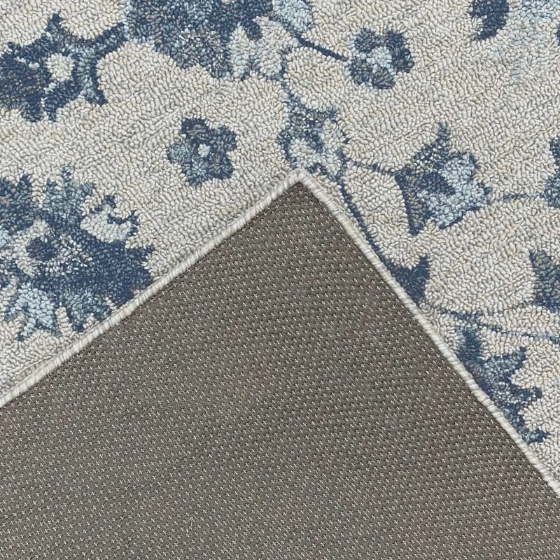 (A502) Providence Tacoma Blue Floral Hooked Area Rug, 8x10 - Image 3