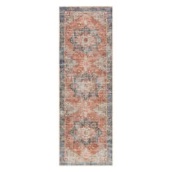 Amelie Blue & Rust Washable Runner, 2x8