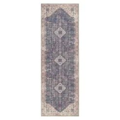 Amelie Dark Blue & Ivory Washable Runner, 2x8