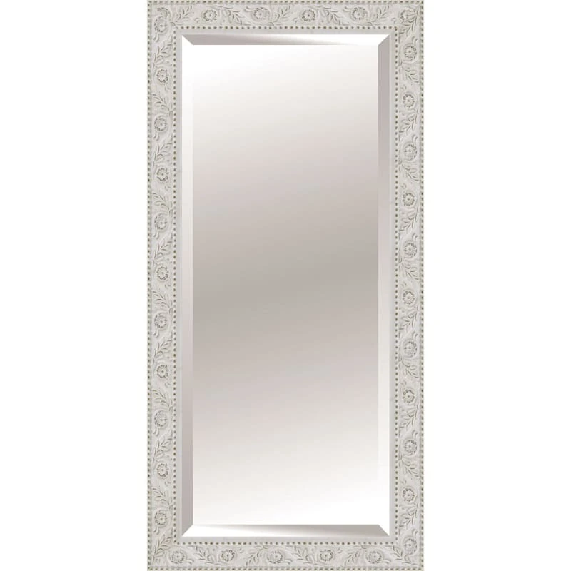 Antique White Floral Wood Framed Wall Mirror, 30x54