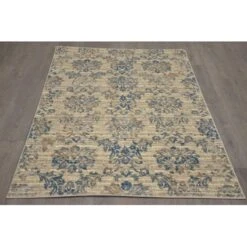 (B304) Ivory & Blue Floral Design Accent Rug, 3x5