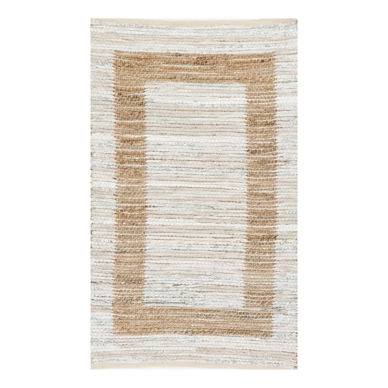 (B312) Henning Hand Woven Cotton & Jute Ivory Chindi Area Rug, 3x5