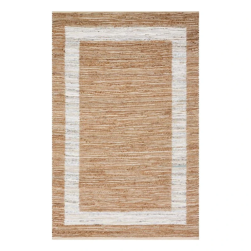 (B312) Henning Hand Woven Cotton & Jute Ivory Chindi Area Rug, 5x7 - Image 3