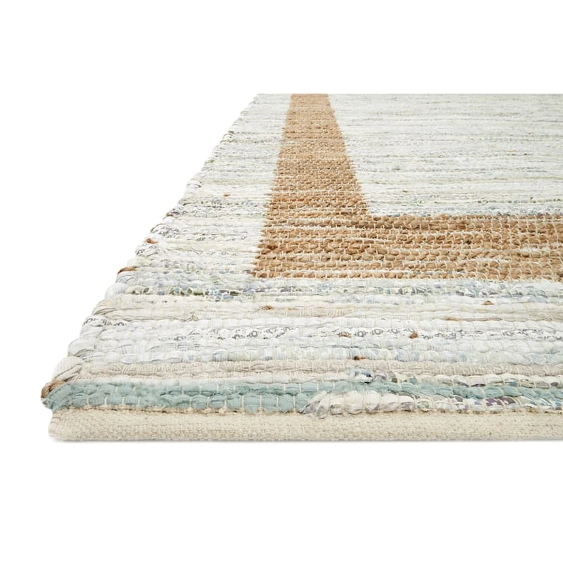 (B312) Henning Hand Woven Cotton & Jute Ivory Chindi Area Rug, 5x7 - Image 4