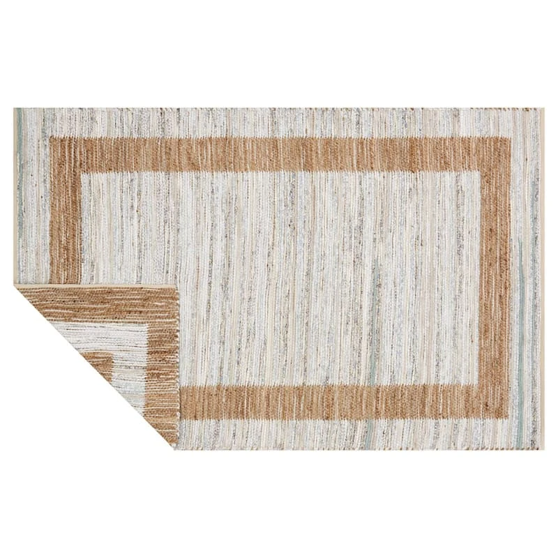 (B312) Henning Hand Woven Cotton & Jute Ivory Chindi Area Rug, 8x10 - Image 4
