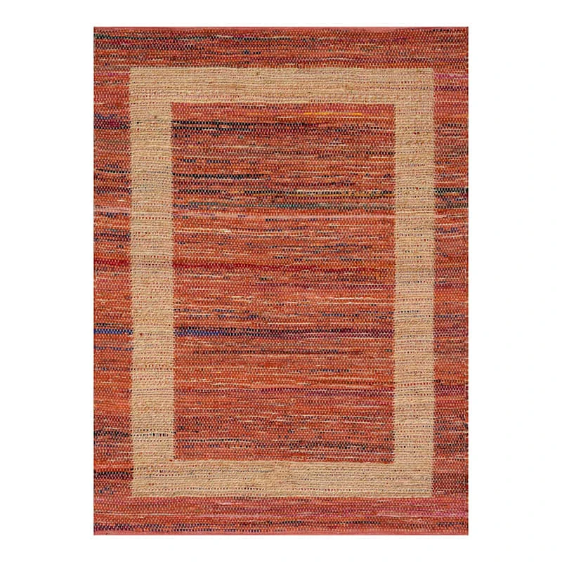 (B314) Henning Hand Woven Cotton Blend Red Chindi Area Rug, 5x7