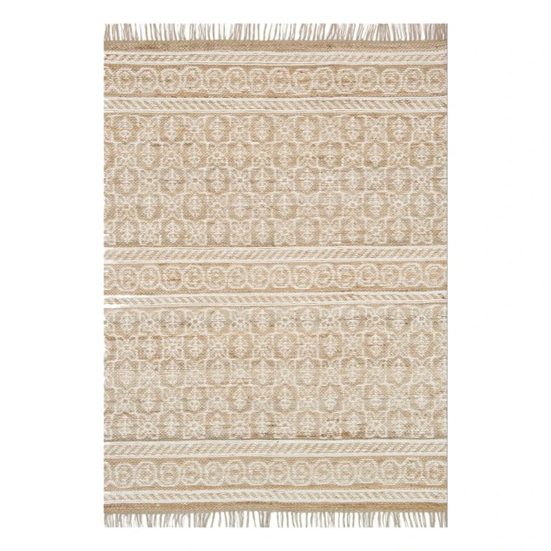 (B508) Found & Fable Devon Hand Woven Jute & Ivory Chenille Area Rug, 5x7