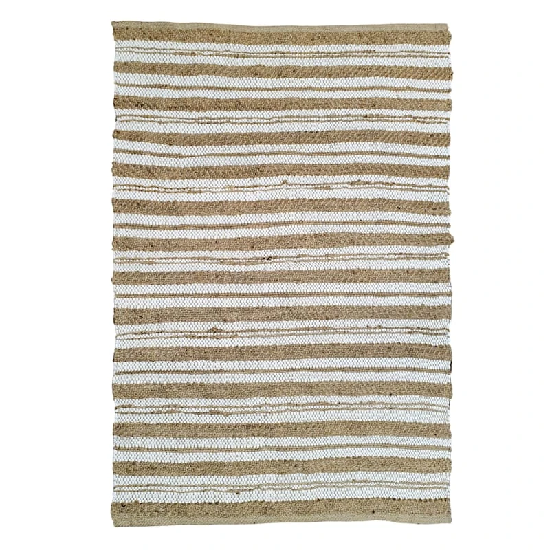 (B596) Honeybloom Jute Ivory Cotton Striped Area Rug, 5x7