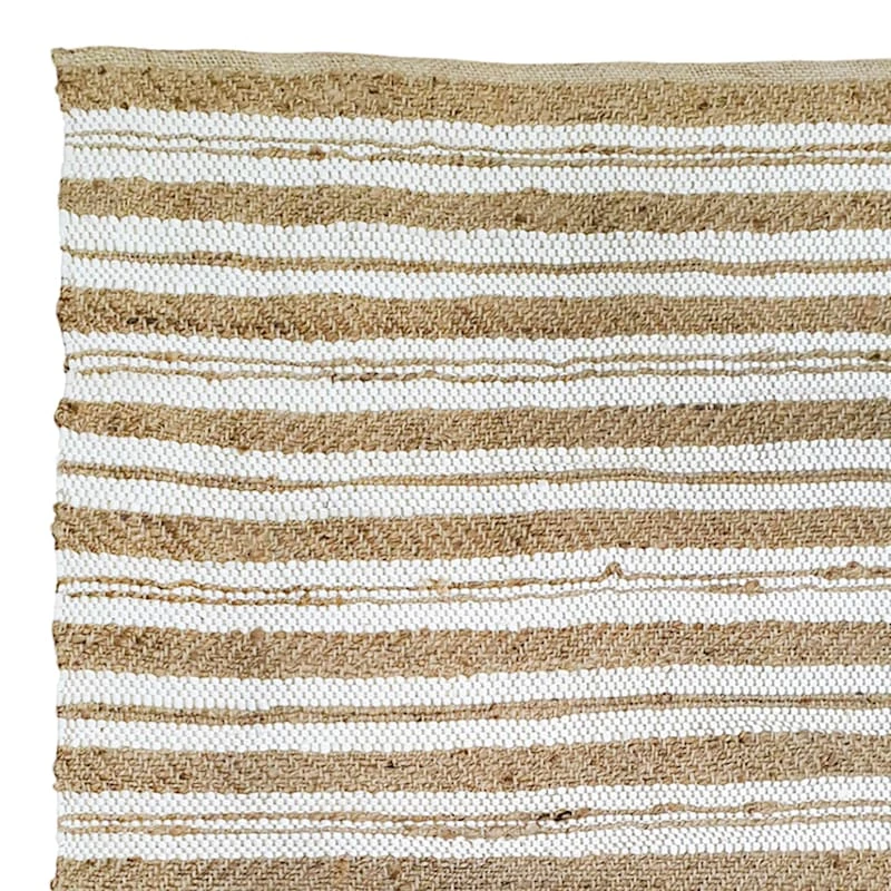 (B596) Honeybloom Jute Ivory Cotton Striped Area Rug, 5x7 - Image 2