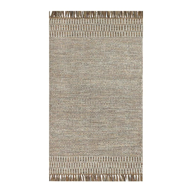 (B685) Tracey Boyd Natural Dunne Fringe Accent Rug, 3x5