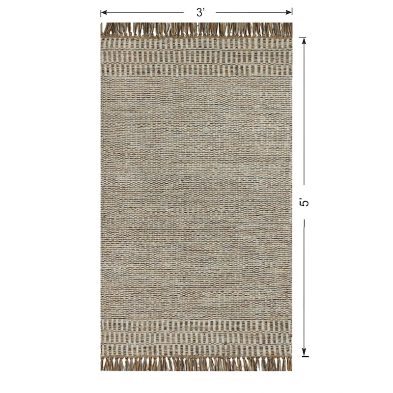 (B685) Tracey Boyd Natural Dunne Fringe Accent Rug, 3x5 - Image 4