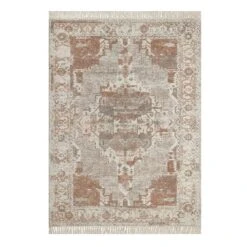 (B718) Honeybloom Joelle Neutral Woven Fringe Area Rug, 5x7