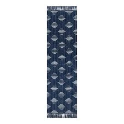 (B727) Tracey Boyd Isla Indigo Flatweave Fringe Runner, 2x7