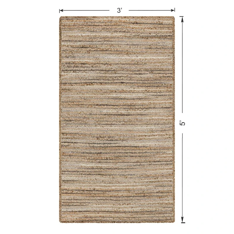 (B729) Ty Pennington Kensie Natural Striped Jute Accent Rug, 3x5 - Image 4
