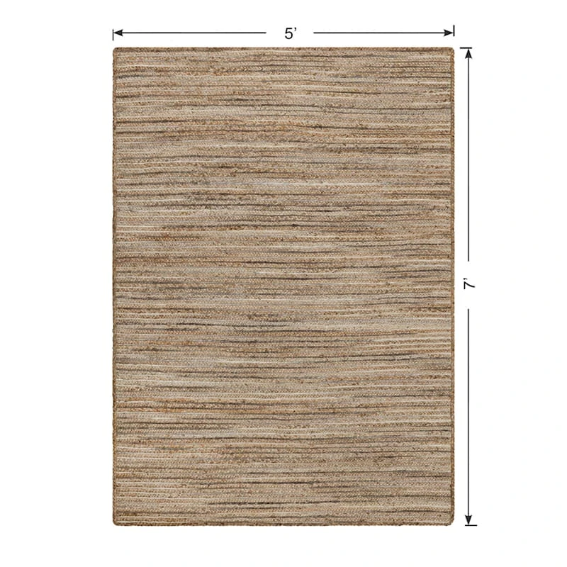 (B729) Ty Pennington Kensie Natural Striped Jute Area Rug, 5x7 - Image 5