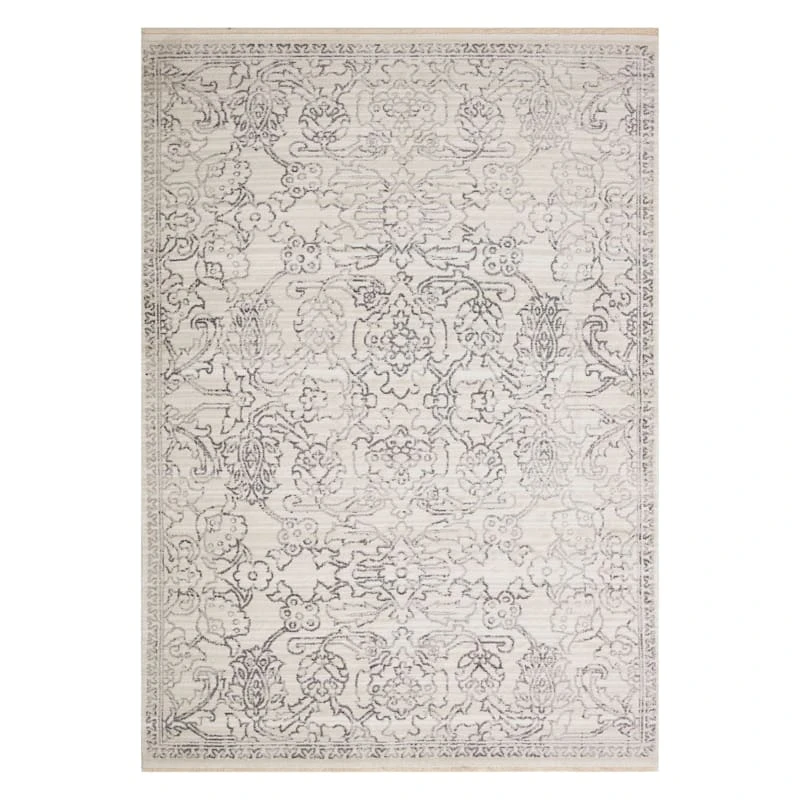 (B762) Cypress Ivory Floral Area Rug, 5x7