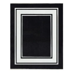 (B842) Providence Noa Black & White Border Washable Area Rug, 8x10