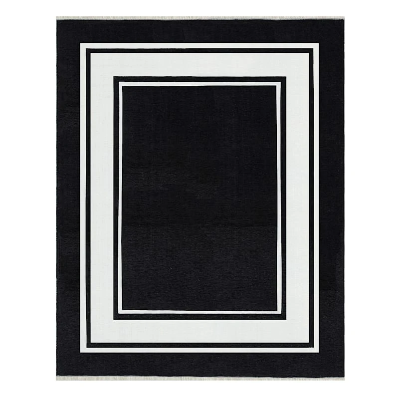 (B842) Providence Noa Black & White Border Washable Area Rug, 8x10
