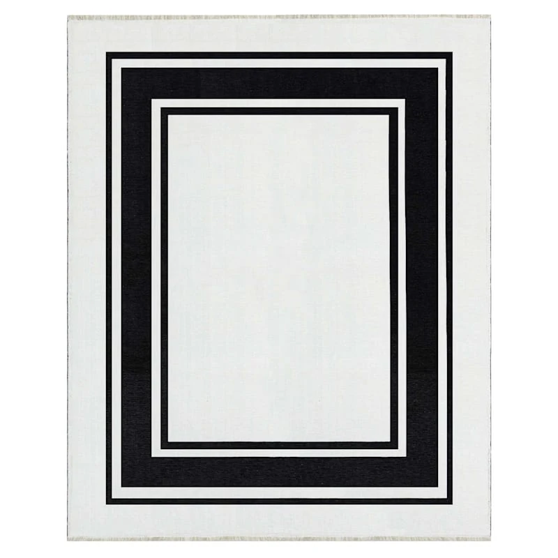(B842) Providence Noa Black & White Border Washable Area Rug, 8x10 - Image 2