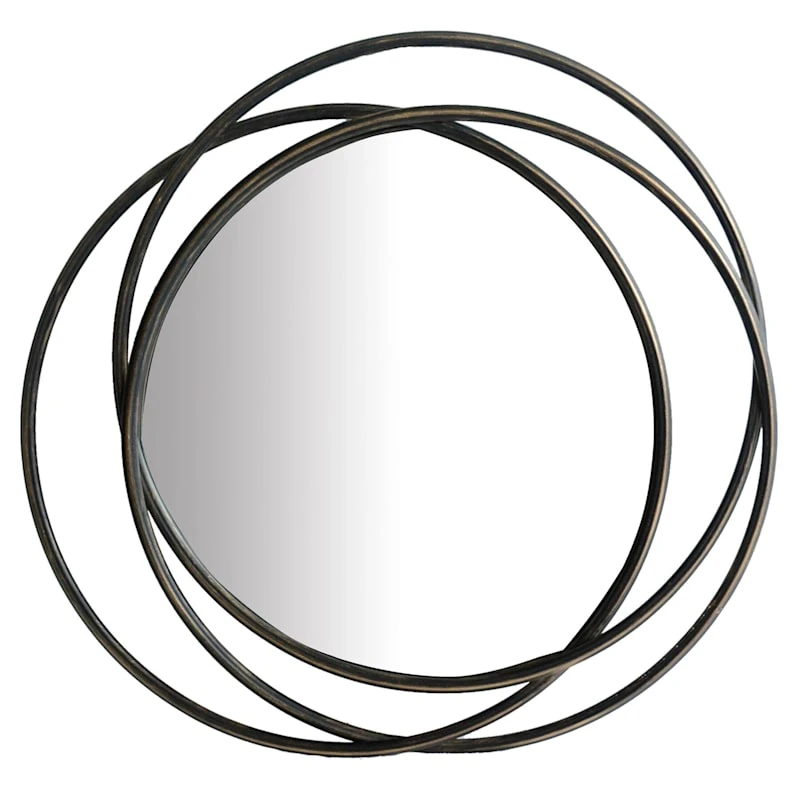 Black Metal Rings Wall Mirror, 26x25