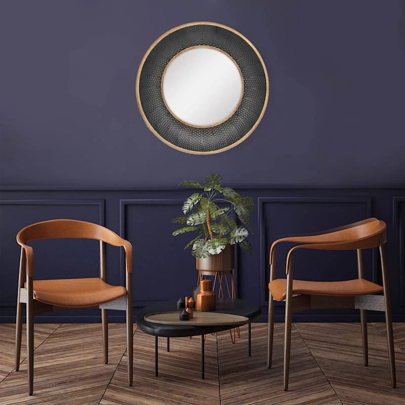 Black Metal Round Wall Mirror, 22" - Image 2
