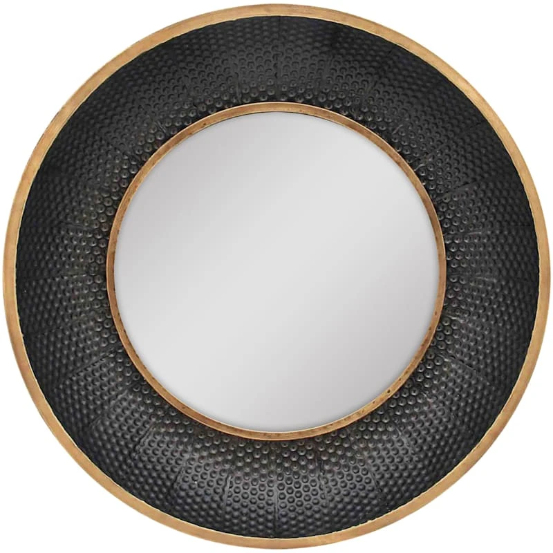 Black Metal Round Wall Mirror, 22"