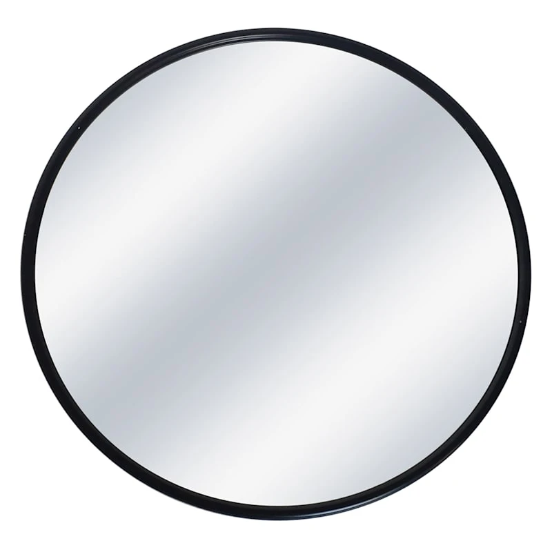Black Metal Round Wall Mirror, 32"