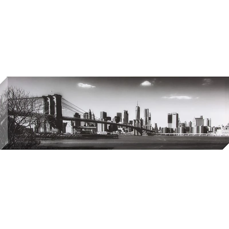 Black & White New York Bridge Canvas Wall Art, 12x40