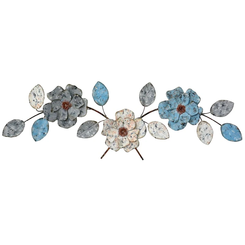 Blue Flowers Metal Wall Art, 36x12
