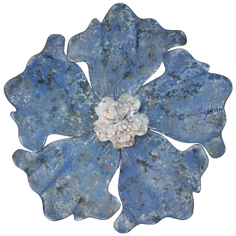 Blue Metal Flower Wall Decor, 13"