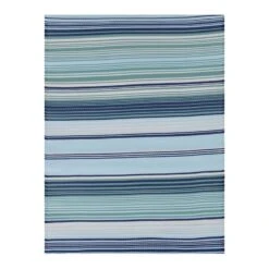 Blue Striped Plastic Outdoor Area Rug, 7x10