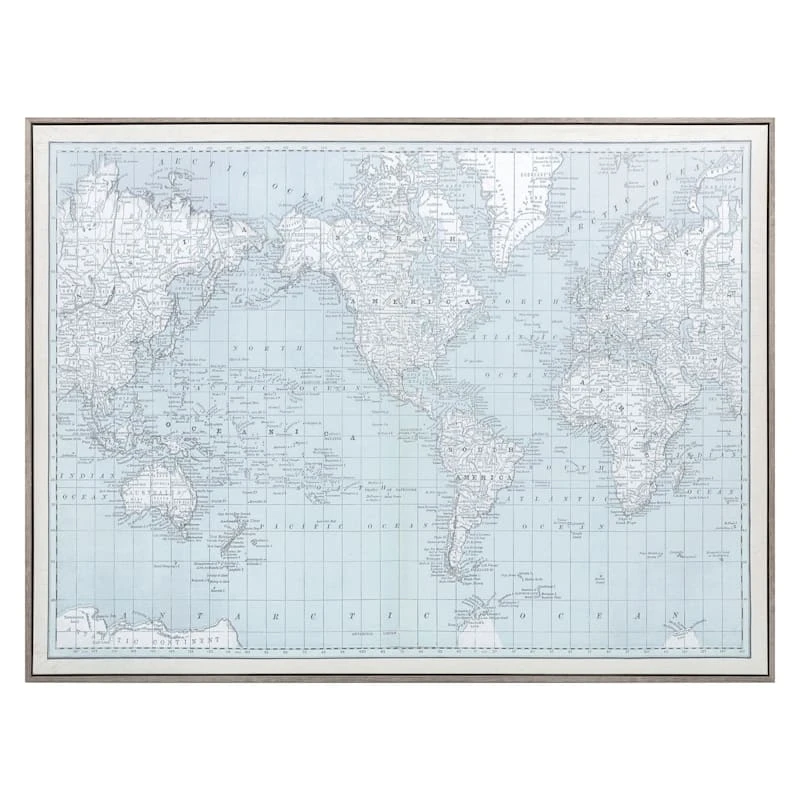 Blue World Map Canvas Wall Art, 30x40