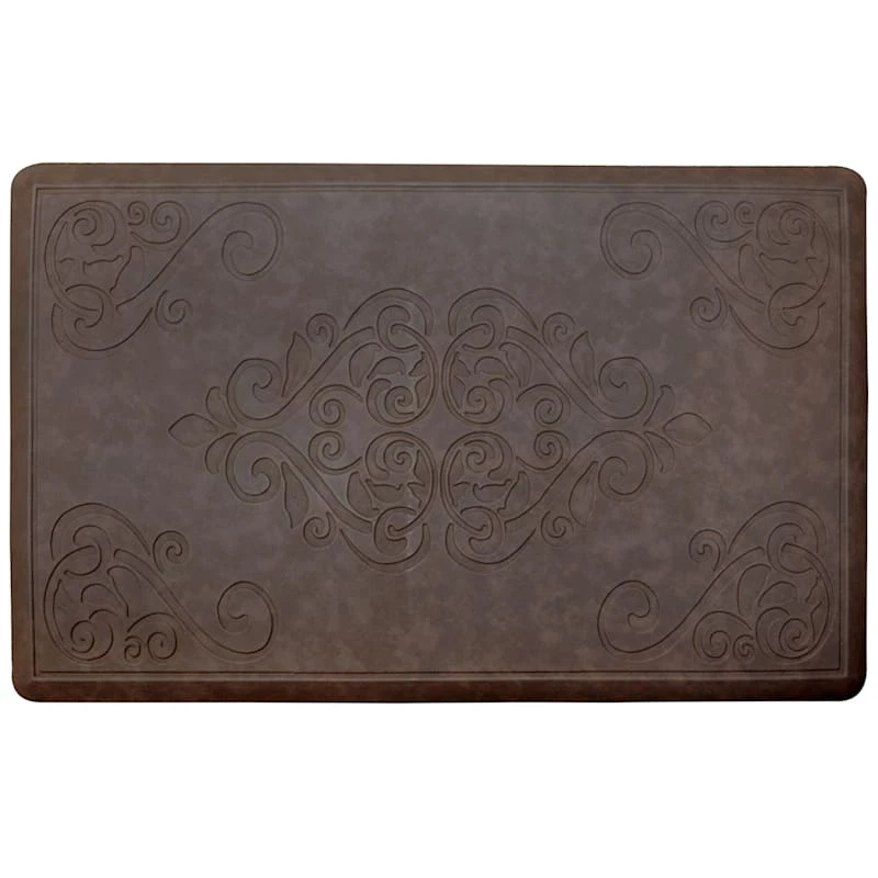 Brown Scroll Embossed G-Step Kitchen Mat, 24x36
