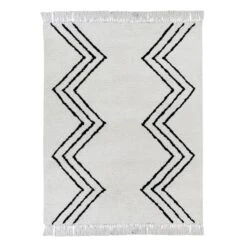 (C186) Found & Fable White & Black Chevron Shag Area Rug, 8x10
