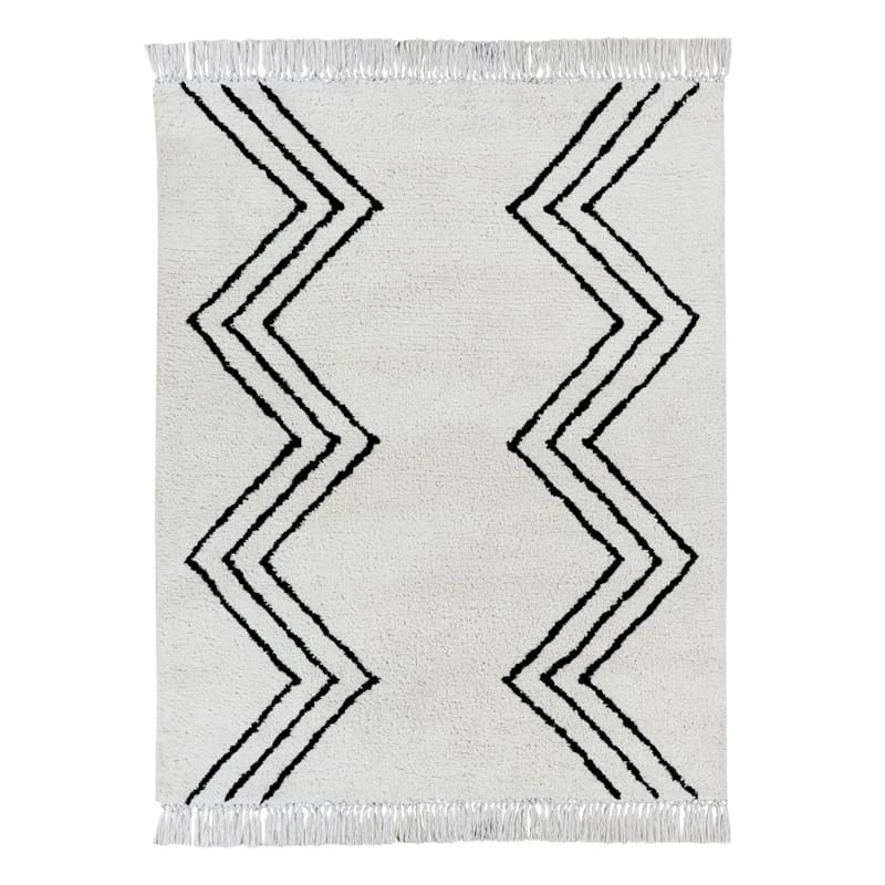 (C186) Found & Fable White & Black Chevron Shag Area Rug, 8x10