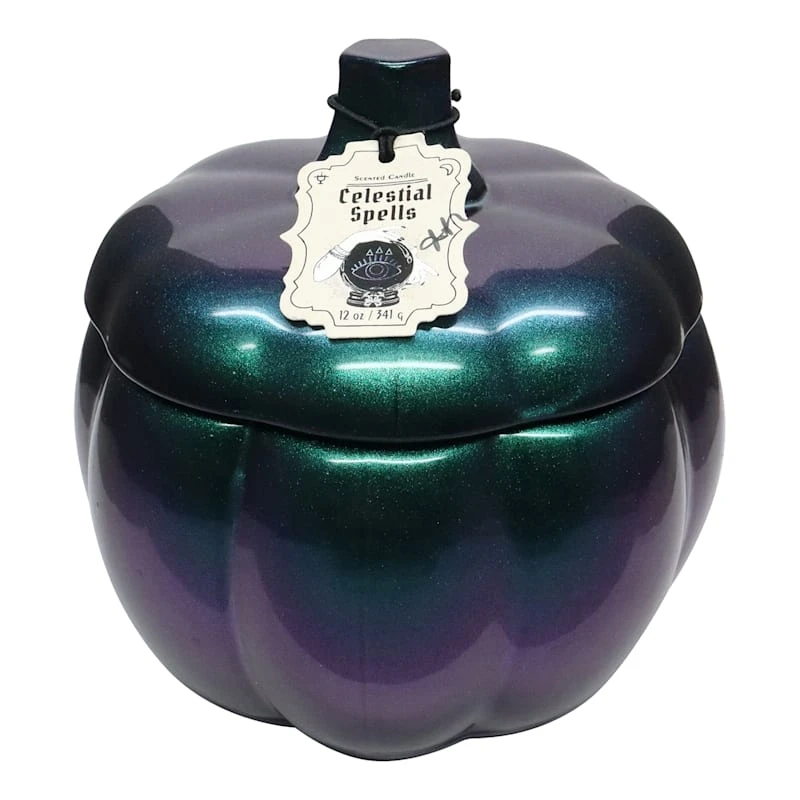 Celestial Spells Scented Iridescent Pumpkin Glass Jar Candle, 12oz